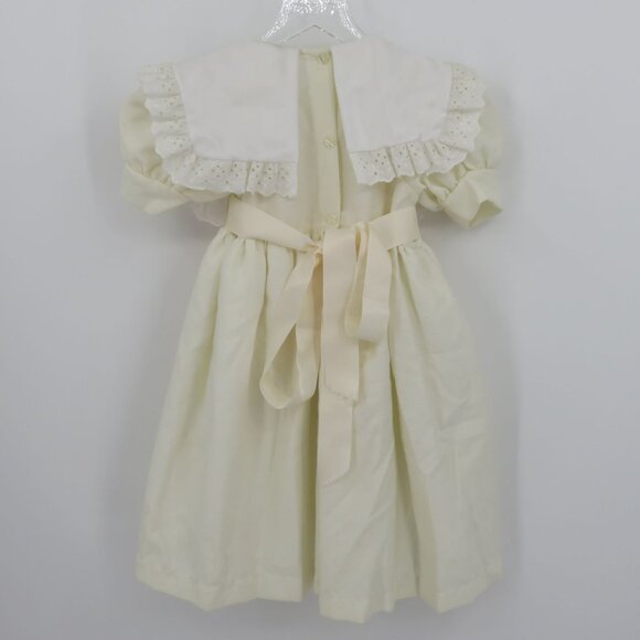 VTG Frankie Girls 4 Ivory Puffy Balloon Bibbed Dress Eyelet Lace Trim Collar - Picture 8 of 14